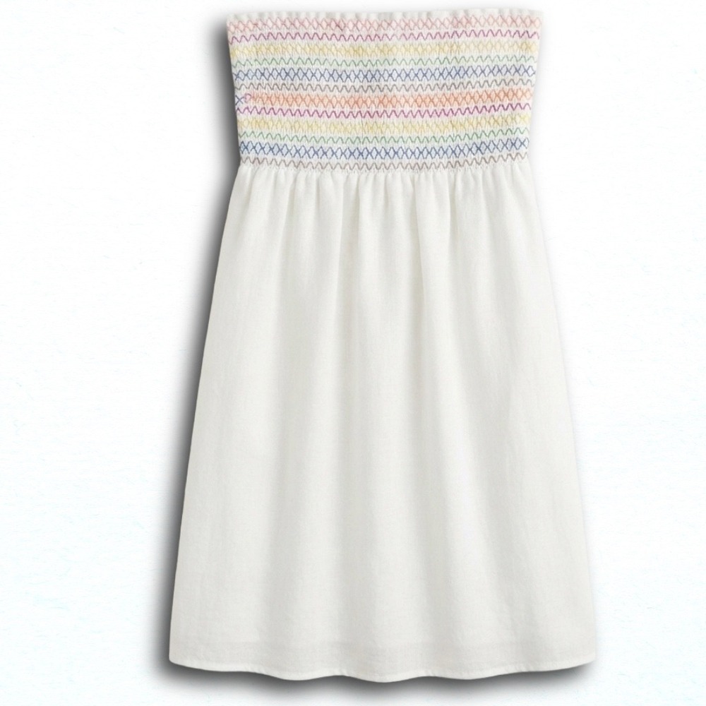 Wild Fable White Smocked Rainbow Embroidered Strapless Mini Dress XS